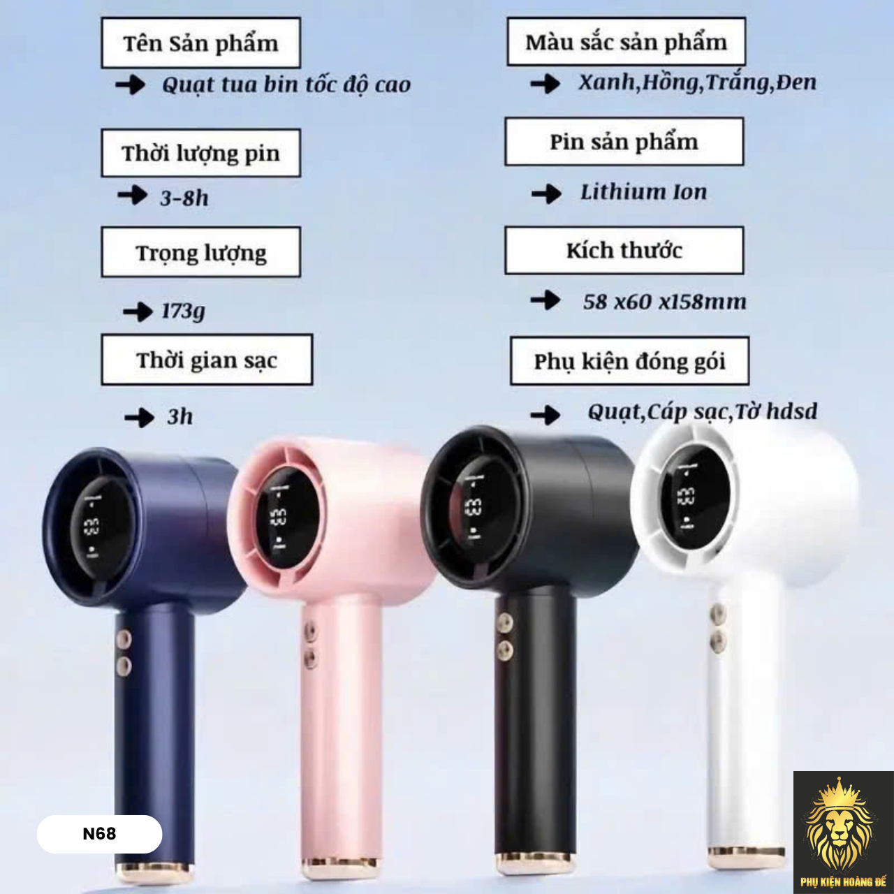 Quạt Cầm Tay Có Màn Hình Hiển Thị N68 Quạt Cầm Tay Có Màn Hình Hiển Thị N68